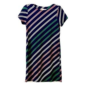 EUC Jude Connally Diagonal Striped Dress in Navy, Pink, and Green